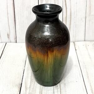 Hosley Green Orange & Brown Metallic Glaze Drip Mini Vase 6"